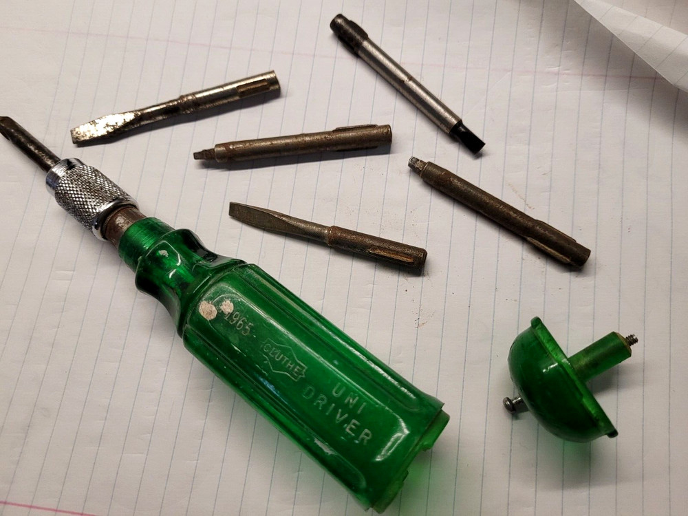 Vtg Cluthe Uni Driver Multi tool w/ Storage for Extra Bits  Made in Canada 1965