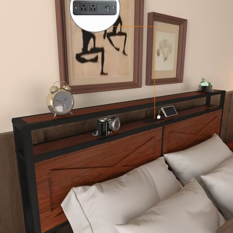Full Bed Frame with 6 Storage Drawers,Storage Headboard with Charging Statio Bed