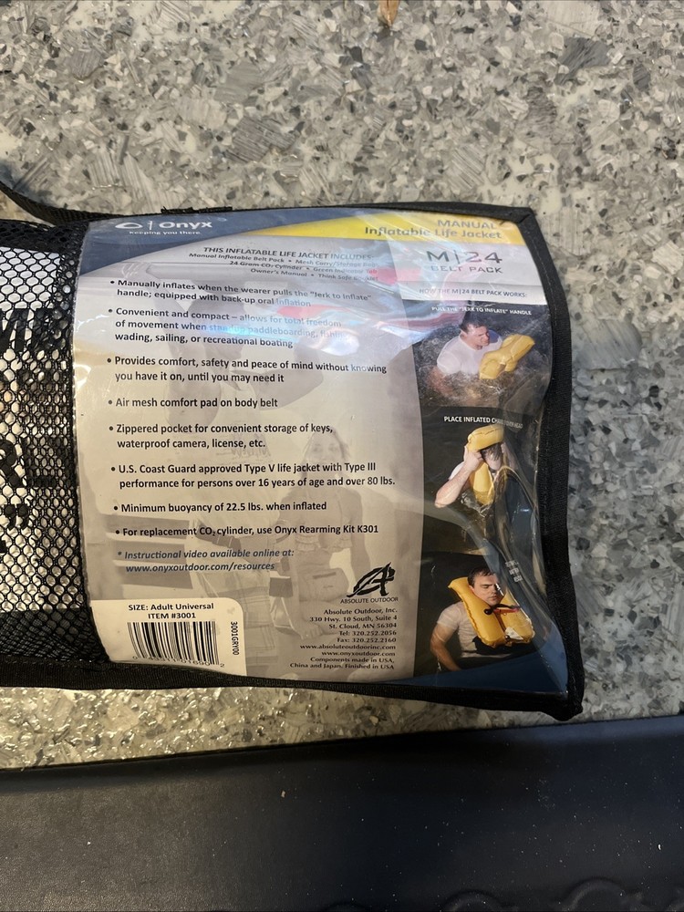 ONYX M-24 ESSENTIAL MANUAL INFLATABLE LIFE JACKET