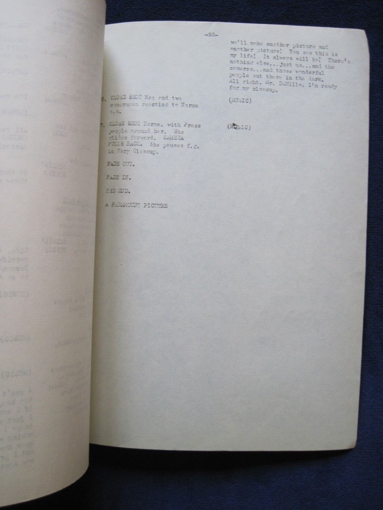 ORIGINAL CONTINUITY & DIALOGUE SCRIPT for BILLY WILDER'S SUNSET BOULEVARD