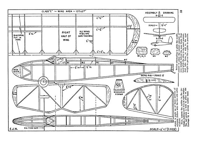 Classy Class C Glider 28" WS RC Model Airplane Plans Templates PDF on USB