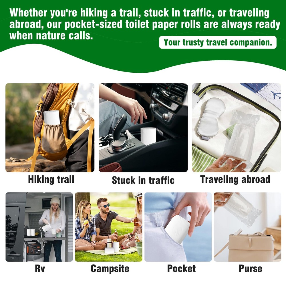 Travel 6 Rolls – Coreless & Individually Wrapped, Compact Packable Tissue for...