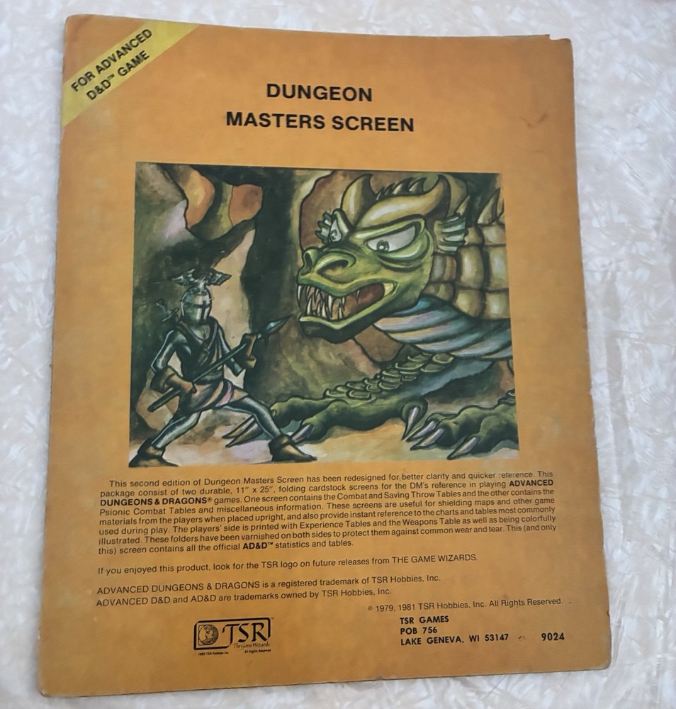 1981 TSR 9024 Dungeons & Dragons Dungeon Master Screen Tri Fold Set D&D