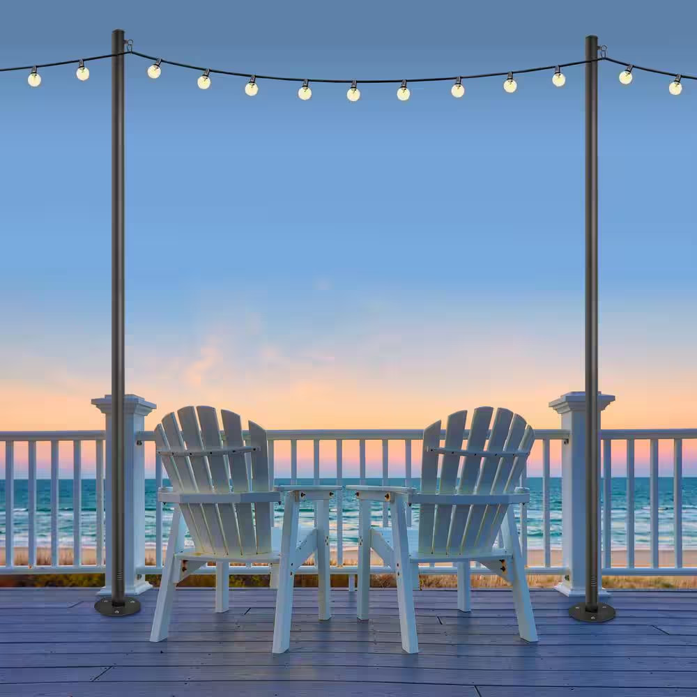 Four 10 Ft. Premium String Light Poles for Deck/Concrete, Black