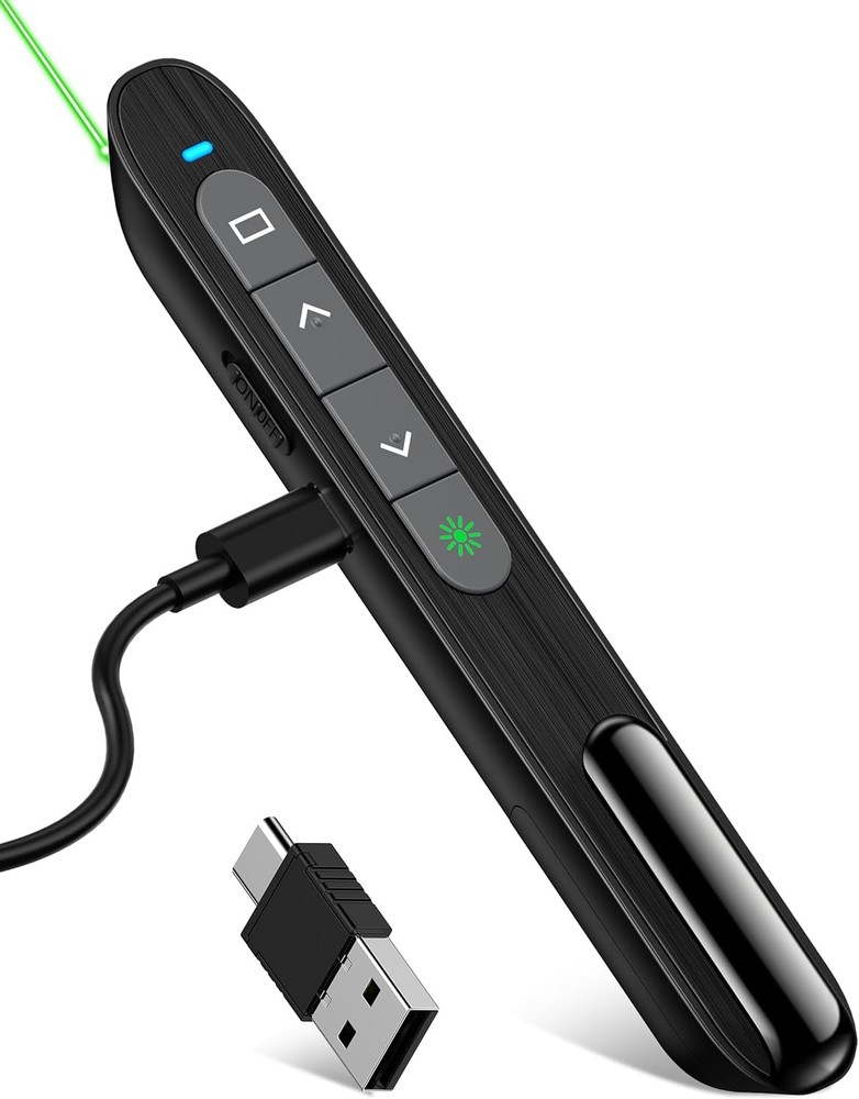 USB C Rechargeable Presentation Clicker Remote Slide Advancer Volume Control