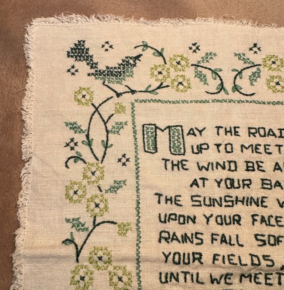 Finished.cross Stitch Sampler Vintage 40s Irish St Patrick’s Day Decor
