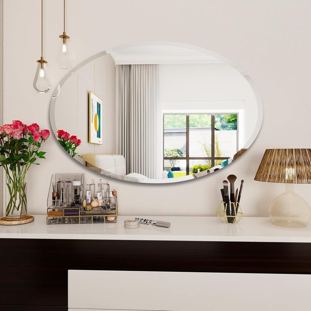 20" X 28" Oval Frameless Beveled Bathroom Mirror – Decor Vanity Mirror