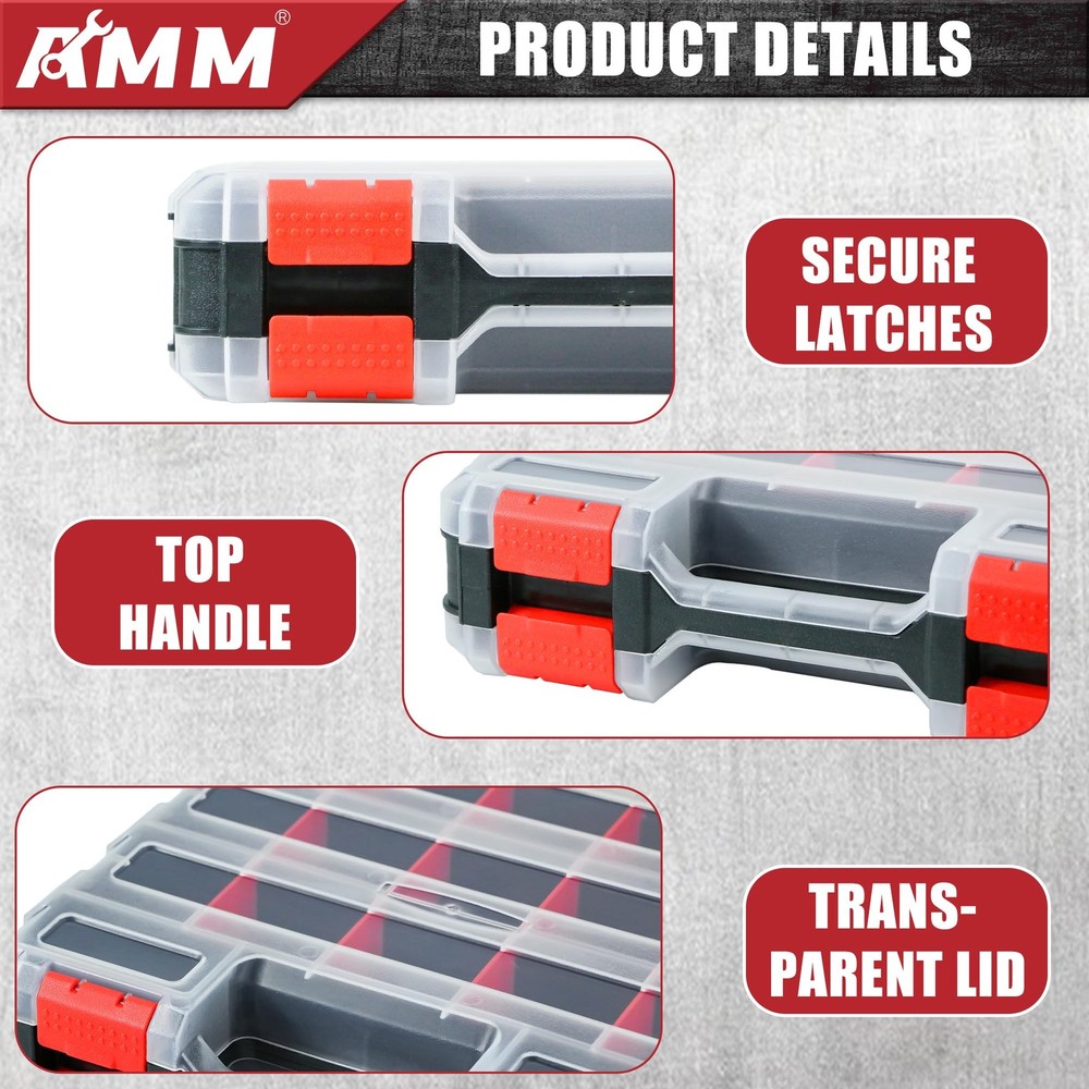 AMM Tool Box, Double Side Tool Box Organizer with 34 Compartments, Removable ...