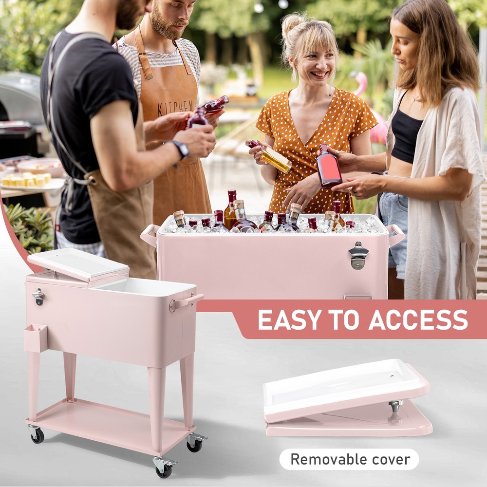 80QT Pink Outdoor Rolling Cooler