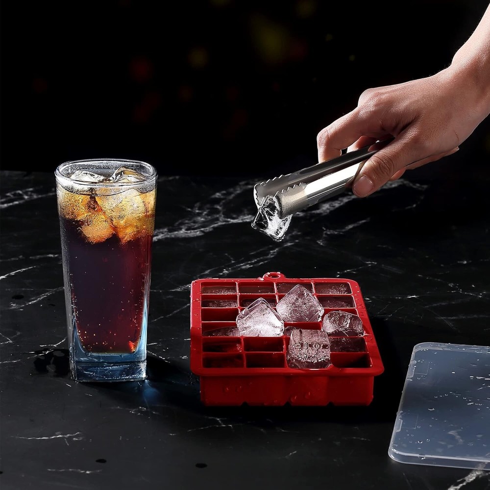 Silicone Ice Ball Maker Pieces, Small & Large Square Ice Cube Molds Tangs