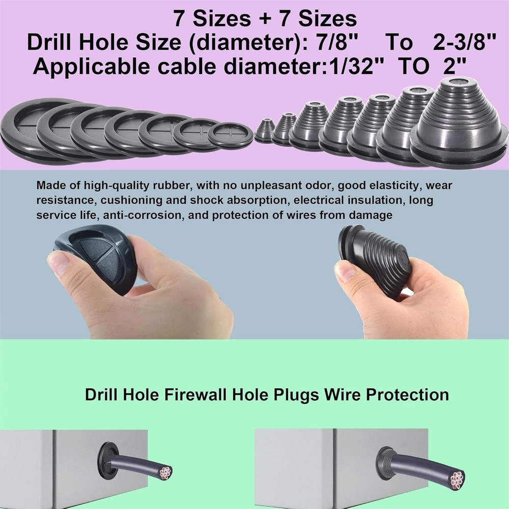 28pc Rubber Grommets Wire Closed Firewall Solid Closed Hole Plug Electrical Car