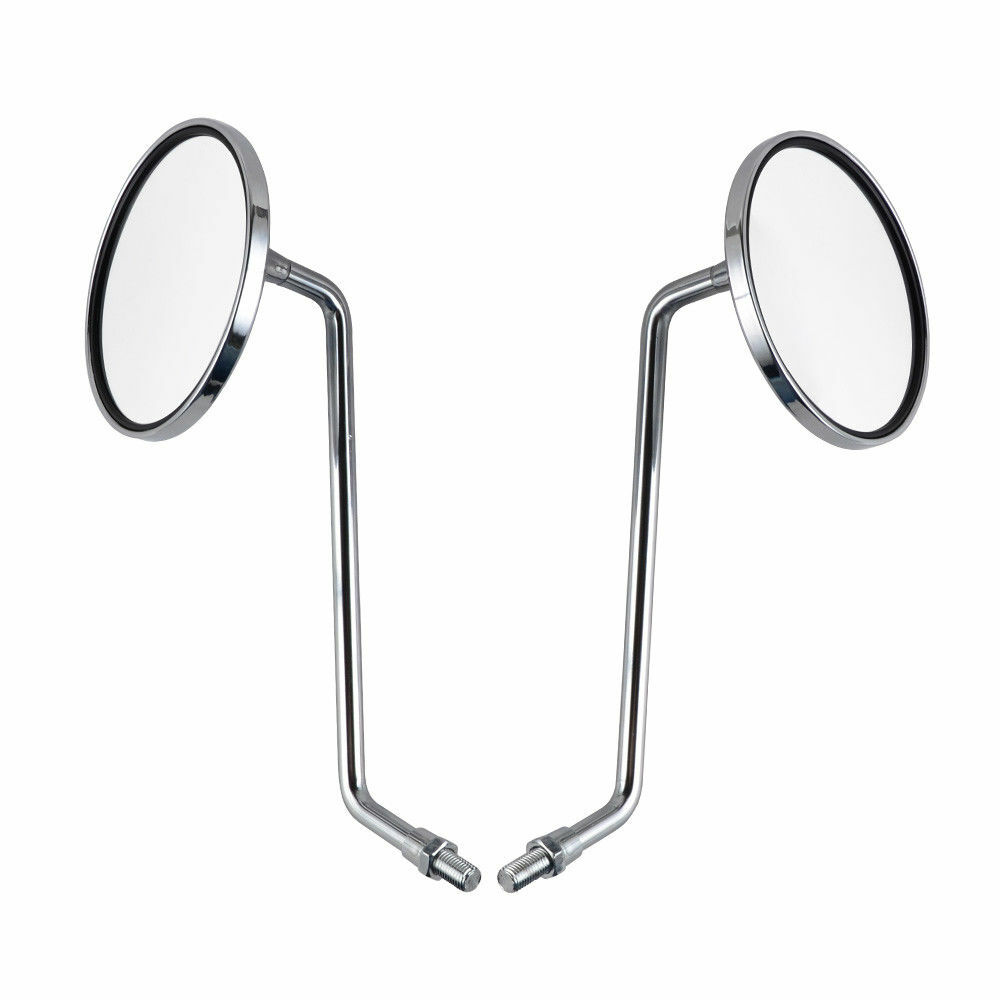 Pair Universal Round Long Stem Motorcycle Mirrors 10mm Chrome Left + Right