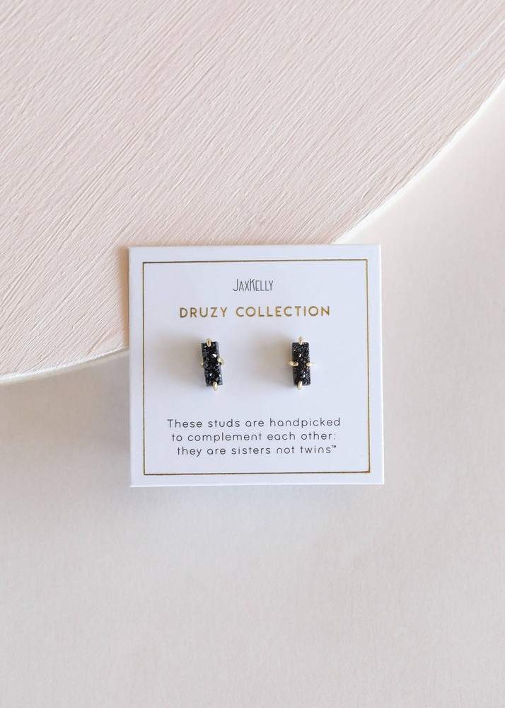 Druzy Bar - Black - Gold Earrings