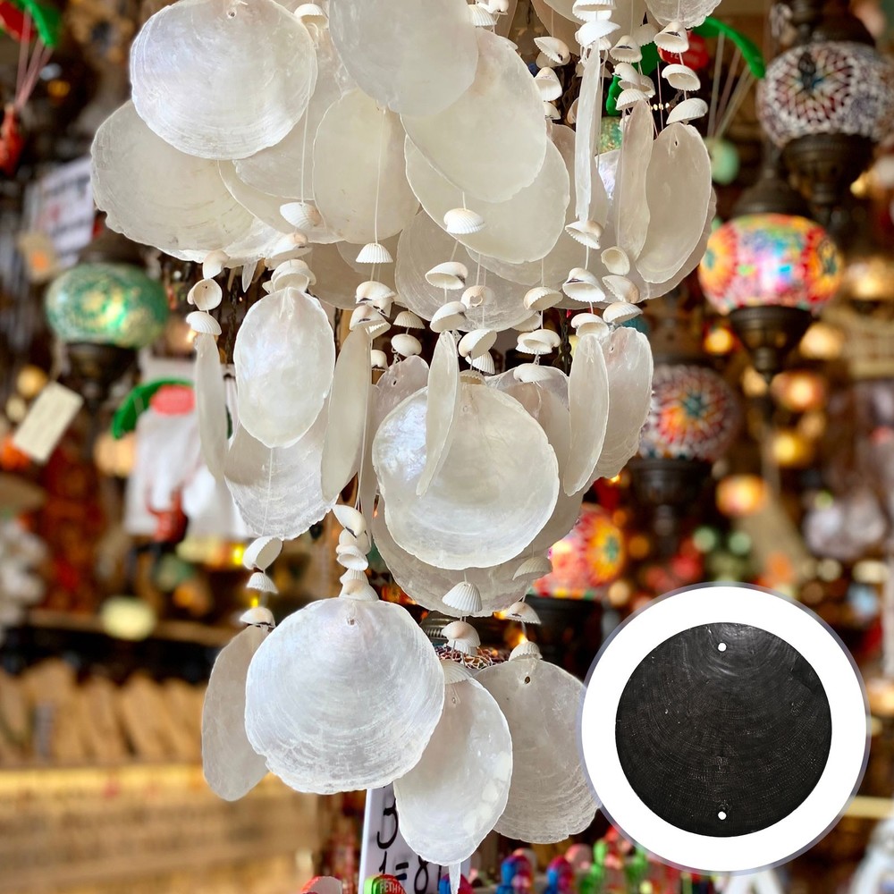 20-Pack Round Capiz Sea Shells, 2" Shells Double Holes with Ring [Black]