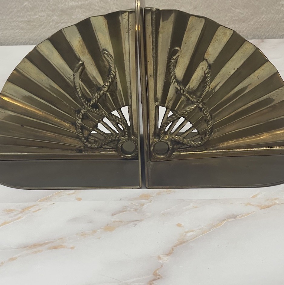 Vintage Brass Fan Bookends Asian