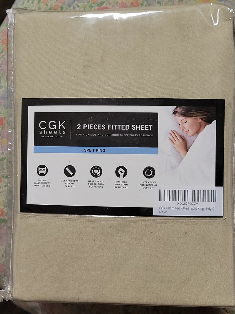 NWT CGK Unlimited Luxury Fitted Sheet Split King Beige