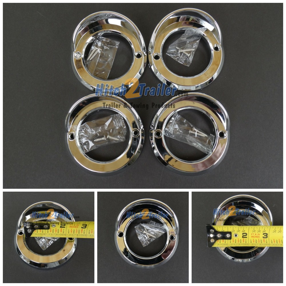 (4) 2" Round Marker light Chrome bezel with Visor Truck Trailer 2" Grommet mount
