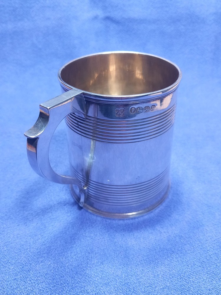 1856 Exeter Sterling Silver Christening Mug Lined Pattern Josiah Williams