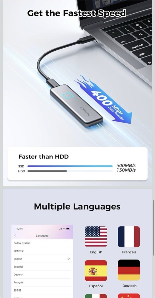 1TB Touch Portable SSD for USB C Device (with No-Cost APP), Backup, Encryptio...