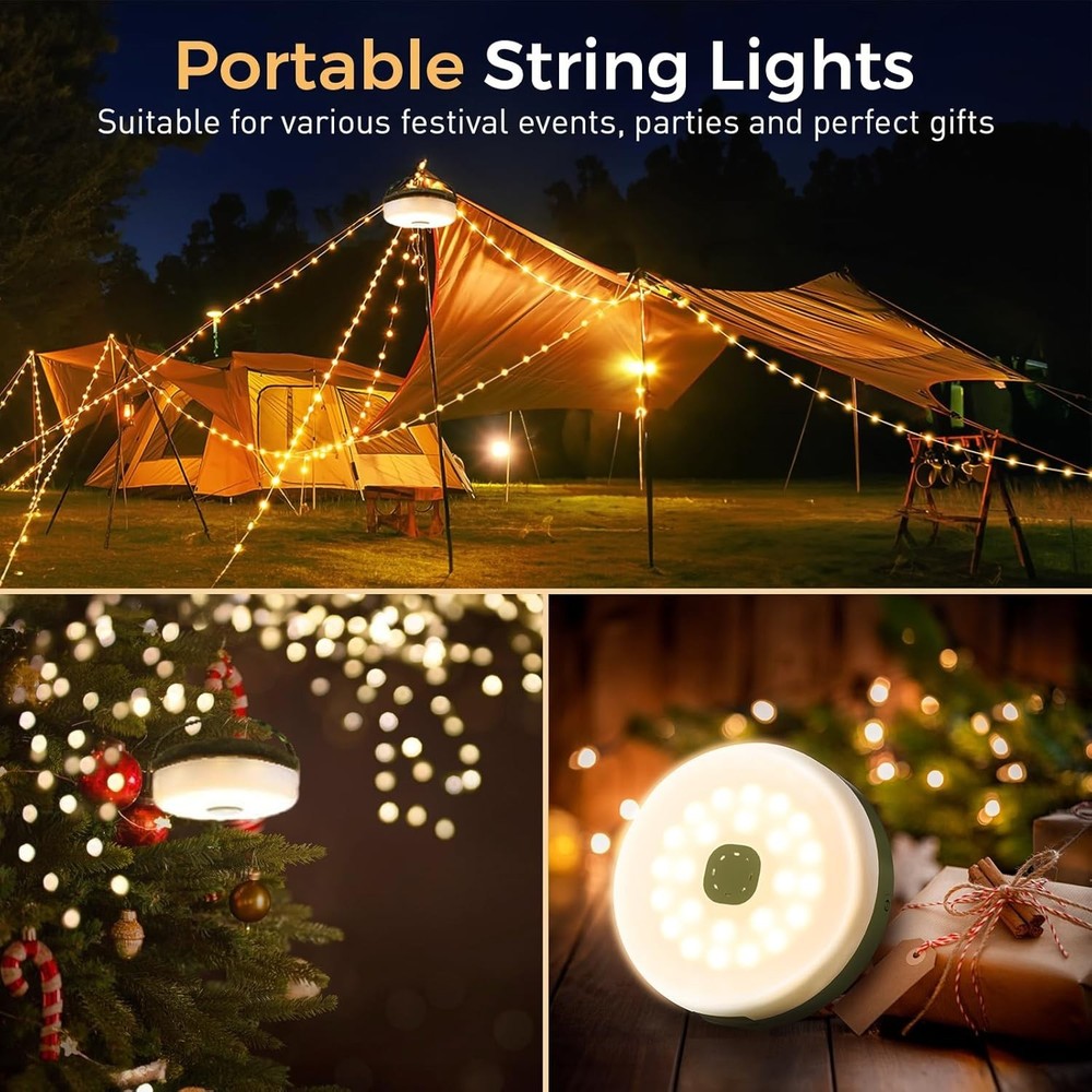2 Pack Rechargeable Camping String Lights 32.8FT 8 Modes Waterproof Portable