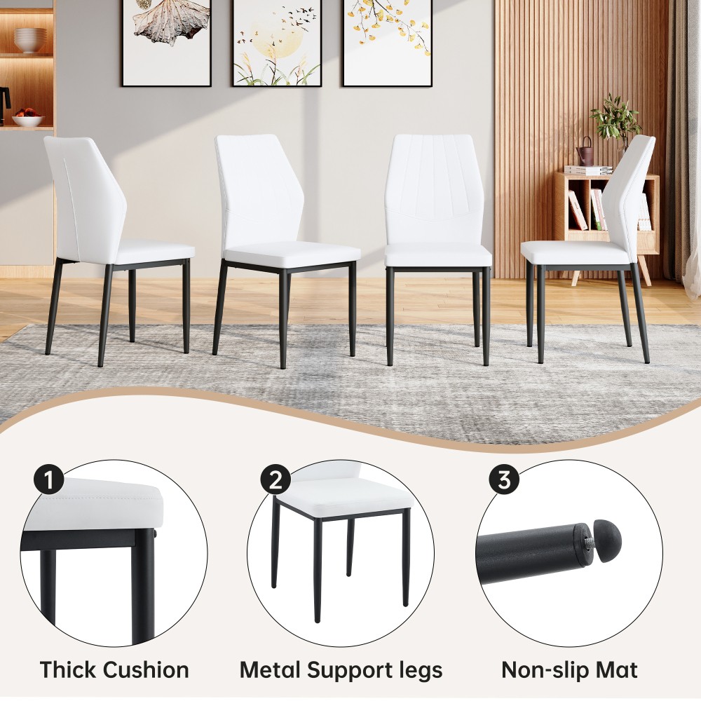 Black Wood Grain Rectangular Dining Table Set w/ 4 PU Chairs Modern