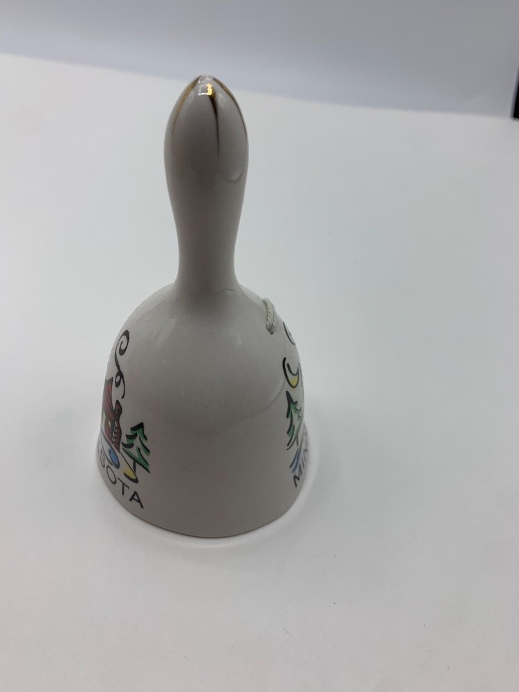 Ceramic Bell Minnesota House White 4" Tall