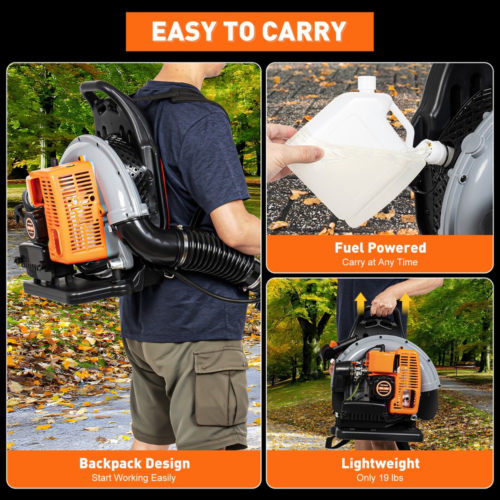 63CC 2-Stroke Manual Start Backpack Gas Powered Leaf Blower 6800r/min