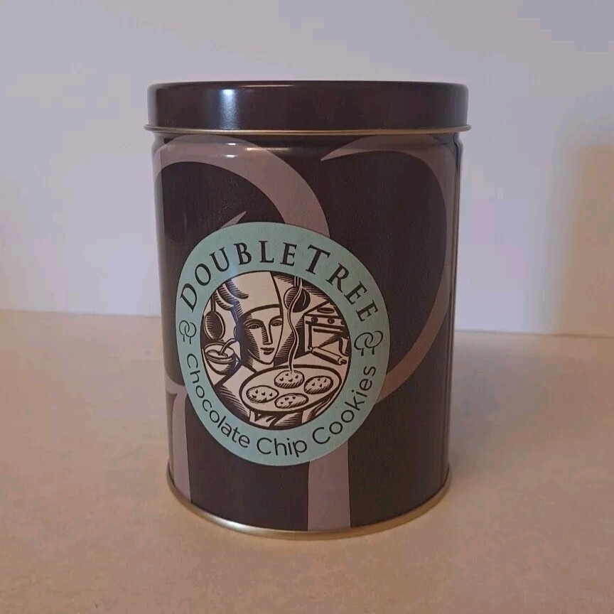 Doubletree Hotel Cookie Tin Can Advertising Double Tree Brown 5.5" X 4.1" Empty