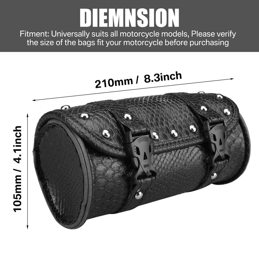 Motorcycle Front Fork Tool Roll Bag PU Leather Saddlebag Handlebar Storage Pouch