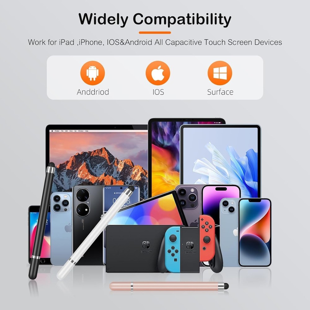 Ergonomic 3-Pack Stylus Pens for iOS & Android - Scratch Resistant & Comfortable