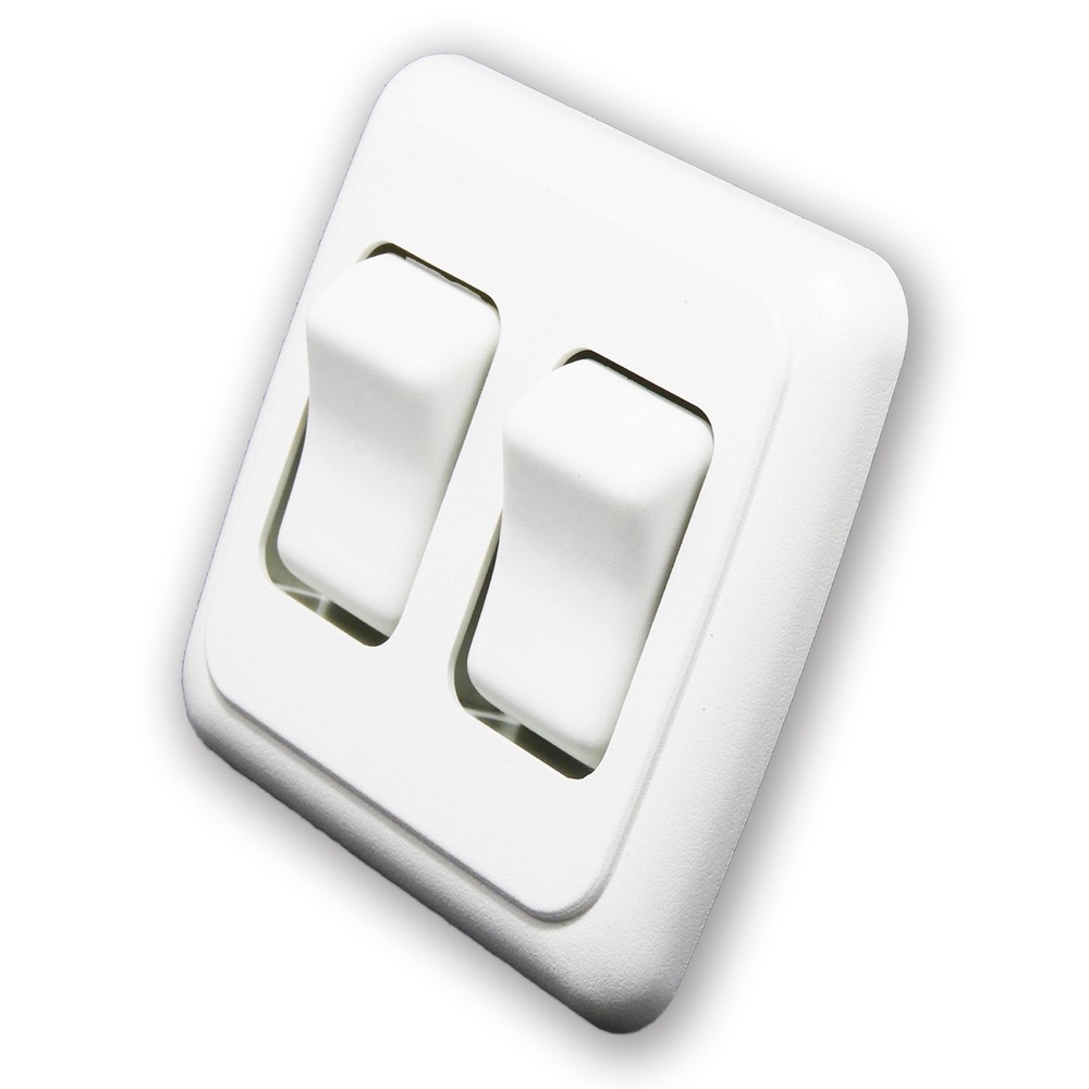 Double 2 Gang On-Off 12 volt White Light Switch - RV Camper Trailer Marine Boat