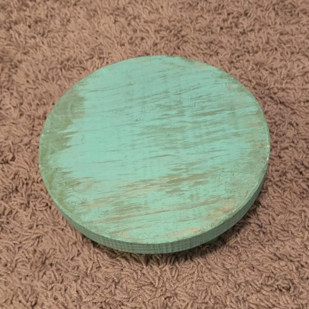 Rustic, Small, Turquoise Wood Round Decor Stand, Matte Finish, Light Blue