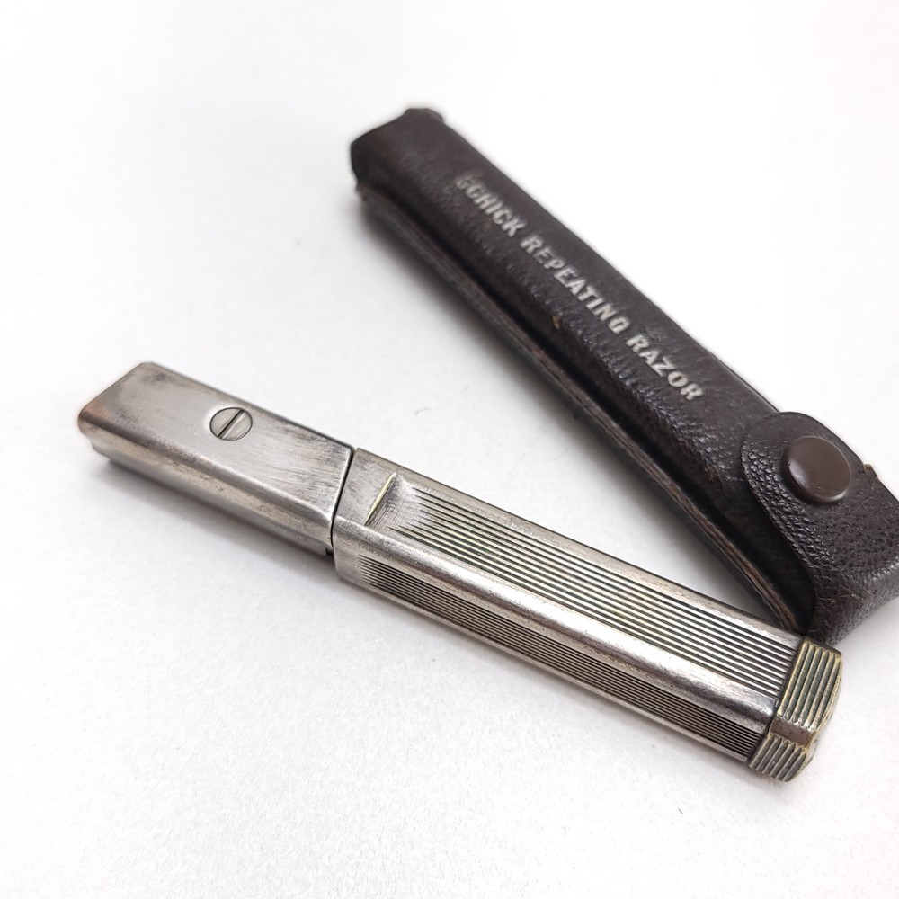 Antique Schick Repeater Repeating Razor Travel Folding Silver w/ Case 1920s