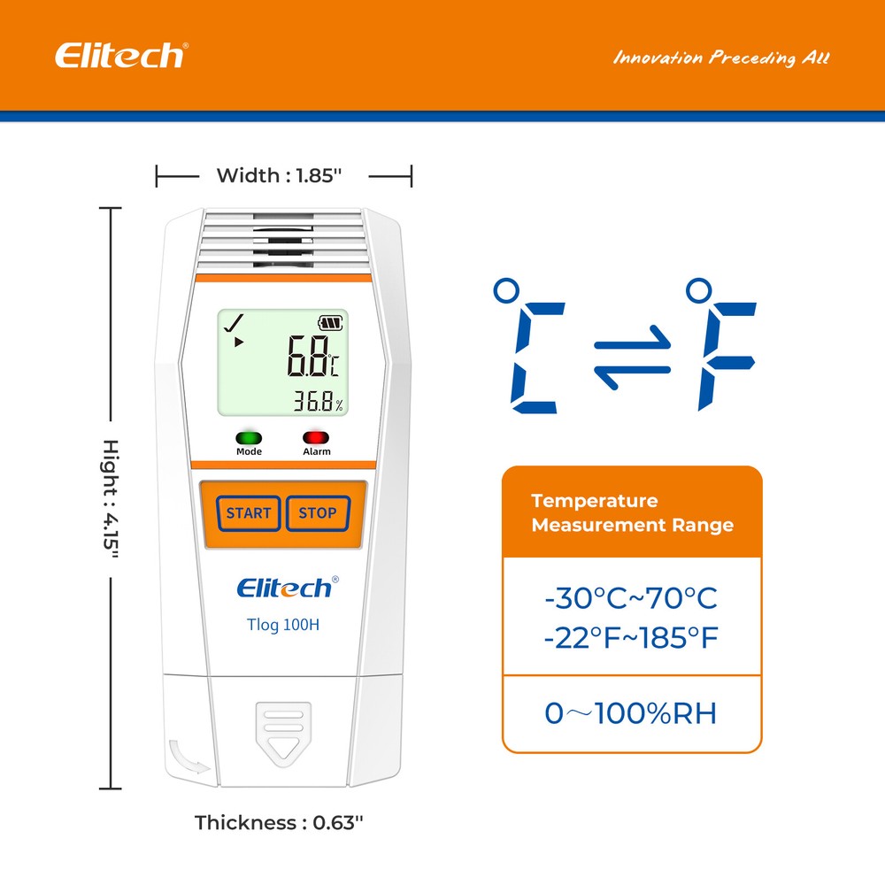 Elitech Tlog 100H Temperature Humidity Data Logger Reusable Temperature Recorder