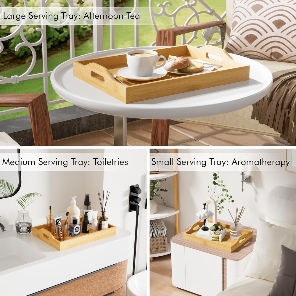 3 Pack Serving Tray with Handles, 3 Sizes Nestable Rectangular Tray Easy Carr...