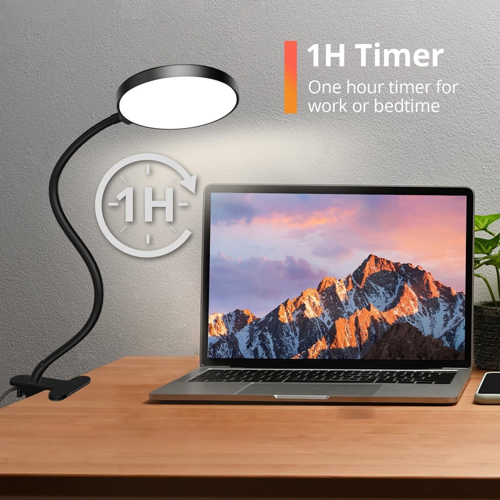 Reading Light with Remote, LED Desk Lamp Clip on 1H Timer Nightlight RA 95 D...