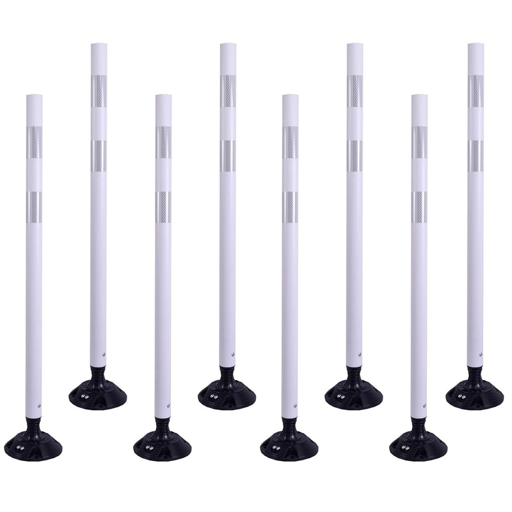 8PCS 48" White Traffic Delineator Posts Spring Channelizer Posts for Road Safety