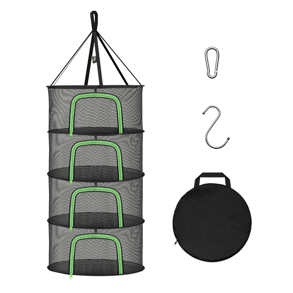 YSSOA Herb Drying Rack Hanging 4 Layer 24'' with U-Zippers & Hook, Dry Mesh Fold