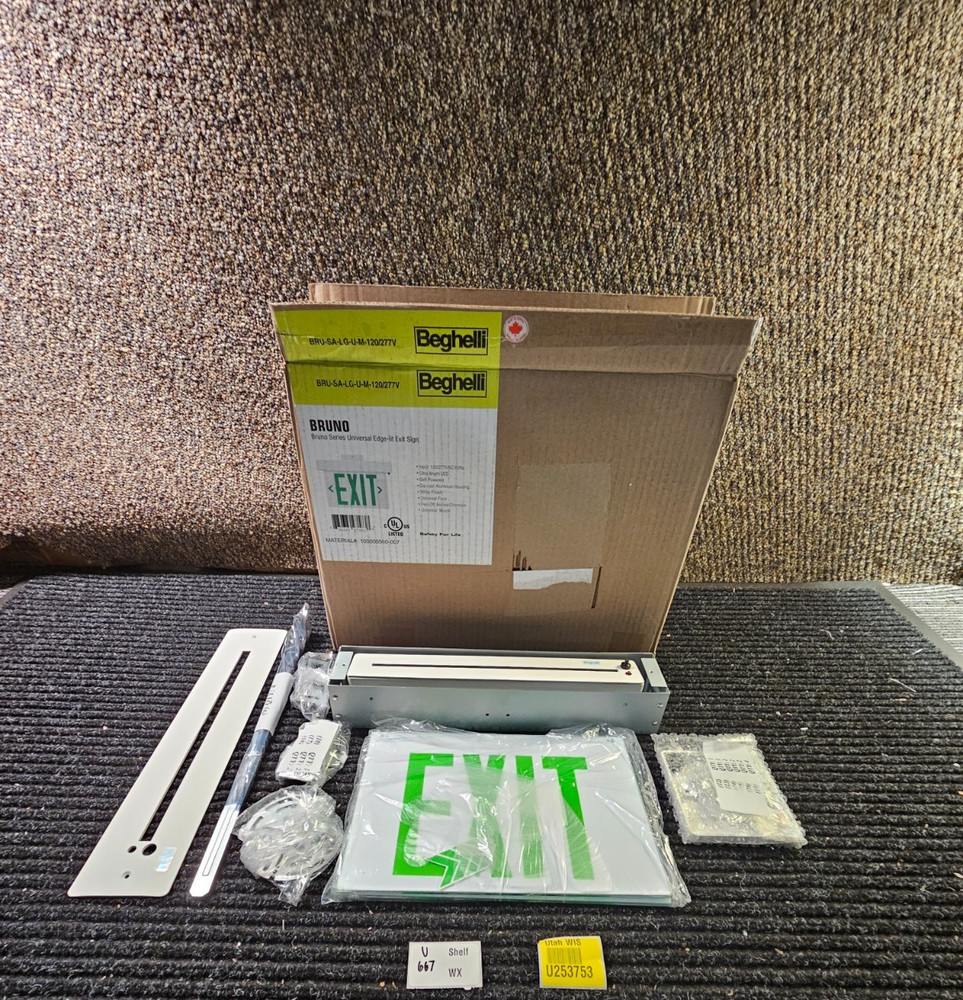 Beghelli Exit Sign, Green BRU-SA-LG-U-M-120277V LED Emergency Exit Sign Light