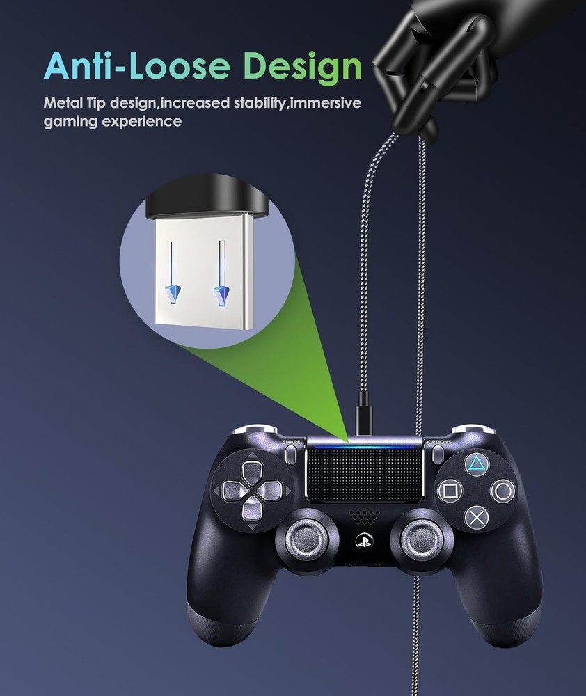 10FT Nylon Braided Micro USB Cables for PS4/Xbox Controllers - Fast Syncing