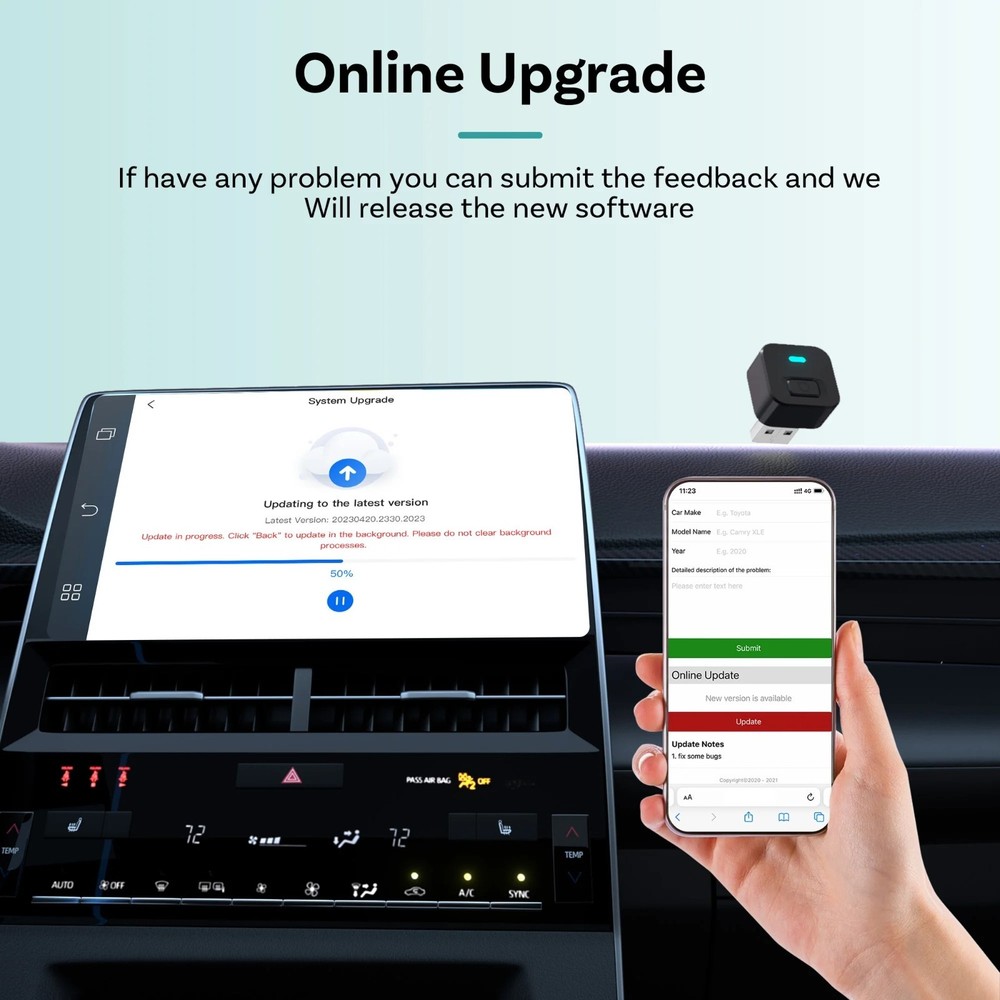 Ottocast Mini Dot Wireless CarPlay/Android Auto Adapter Dongle USB Plug & Play