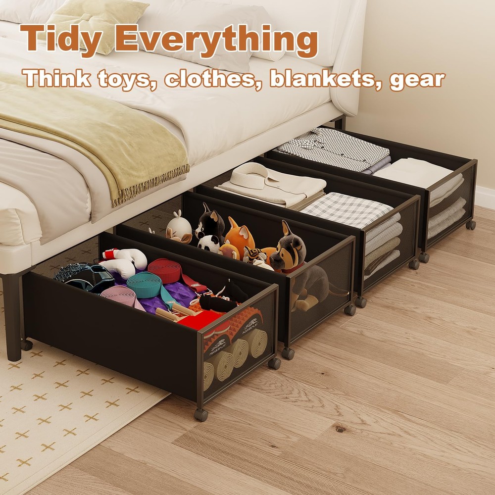 2 Pack Under the Bed Storage Containers,12 inch Height Under Bed Shoe Storage...