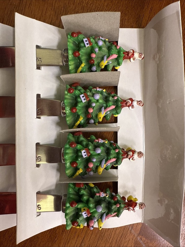 Spode Figural Christmas Tree Canape Knives Cheese Spreaders Box Damage