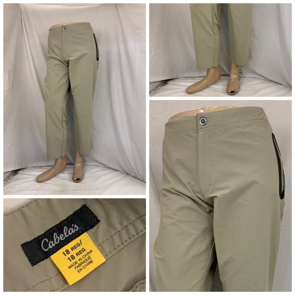 Cabelas Pants 18 Tan Flat Front Hiking Zip Pockets Nylon Stretch YGI N2-509