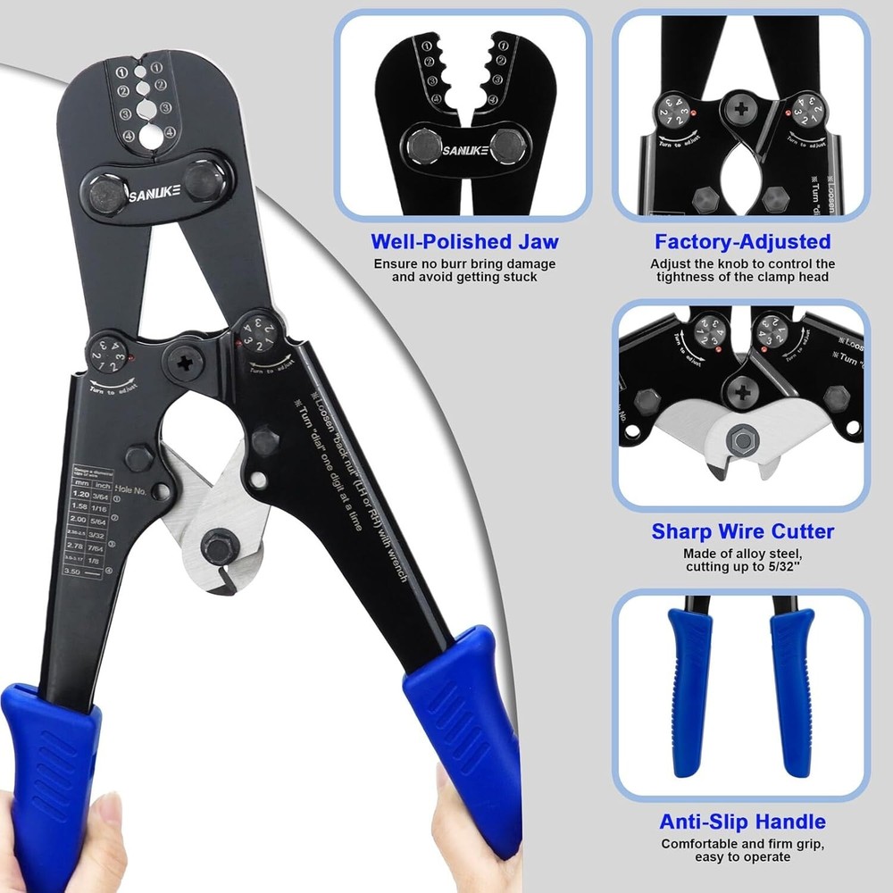 Compact Wire Rope Crimping Tool Set with Crimping Loop Sleeves for DIY Projects