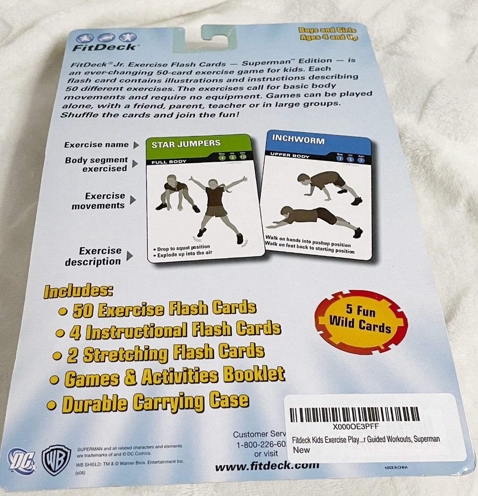 FitDeck, DC Comics Superman Exercise Flash Cards for Kids, 50 Games
