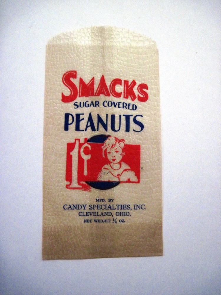 Vintage "Smacks" Sugar Covered Peanuts Tissue Candy Bag *