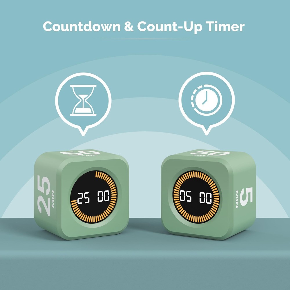 Pomodoro Cube Timer Productivity Visual Timer - 5/10/25/50 Min Rotating Count...