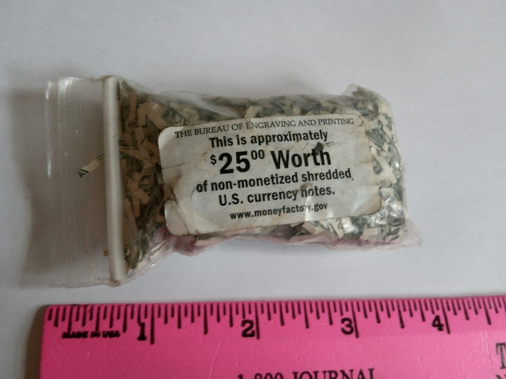 Non-Monetized Shredded US Currency Notes Bureau of Engraving & Printing $25 TINY