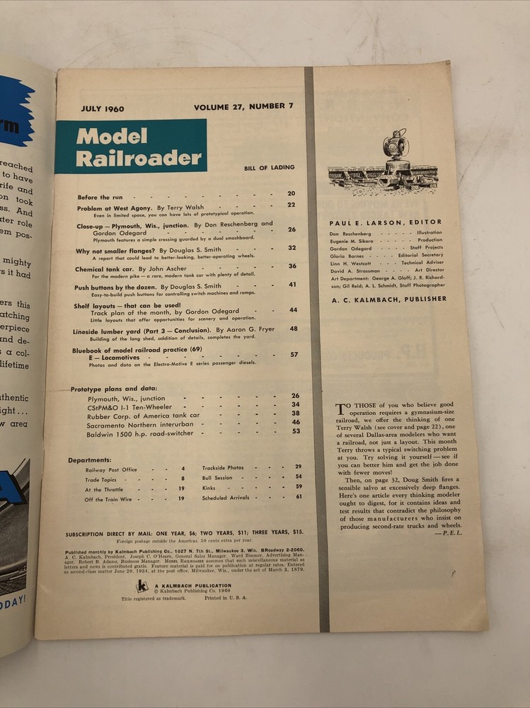 Model Railroader Magazine July 1960